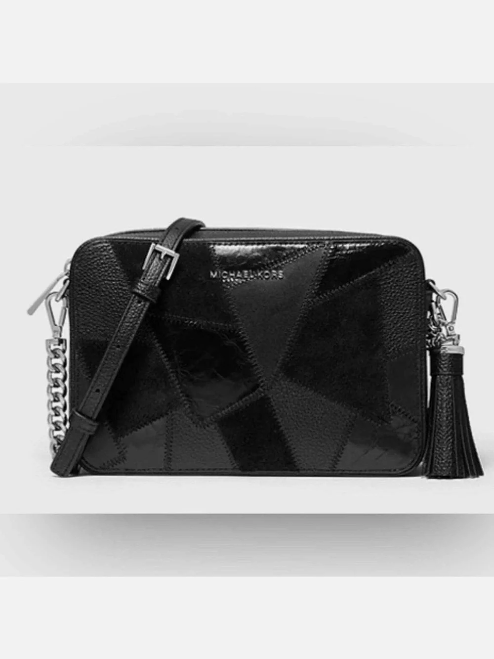Michael Kors Black Patent Leather Crossbody with Tassel and Chain Strap
